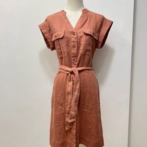 Rust Belted Button-Down Dress